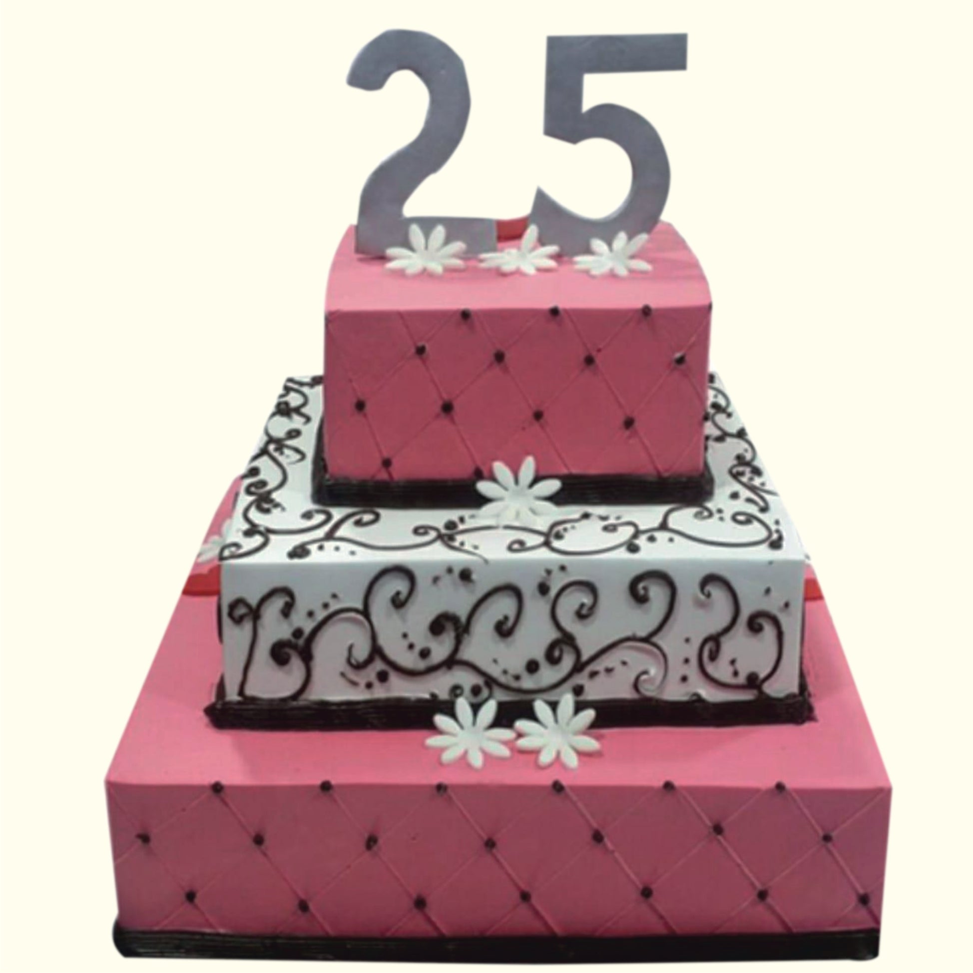 PINK & WHITE THREE LAYER S FANCY CAKE-A87