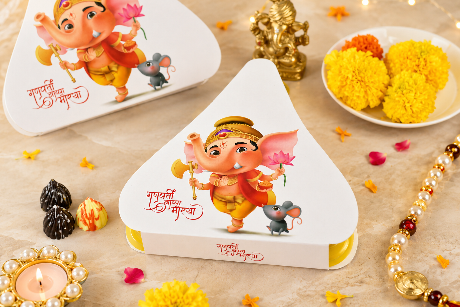 Assorted Modak Triangle Box white 21 PC