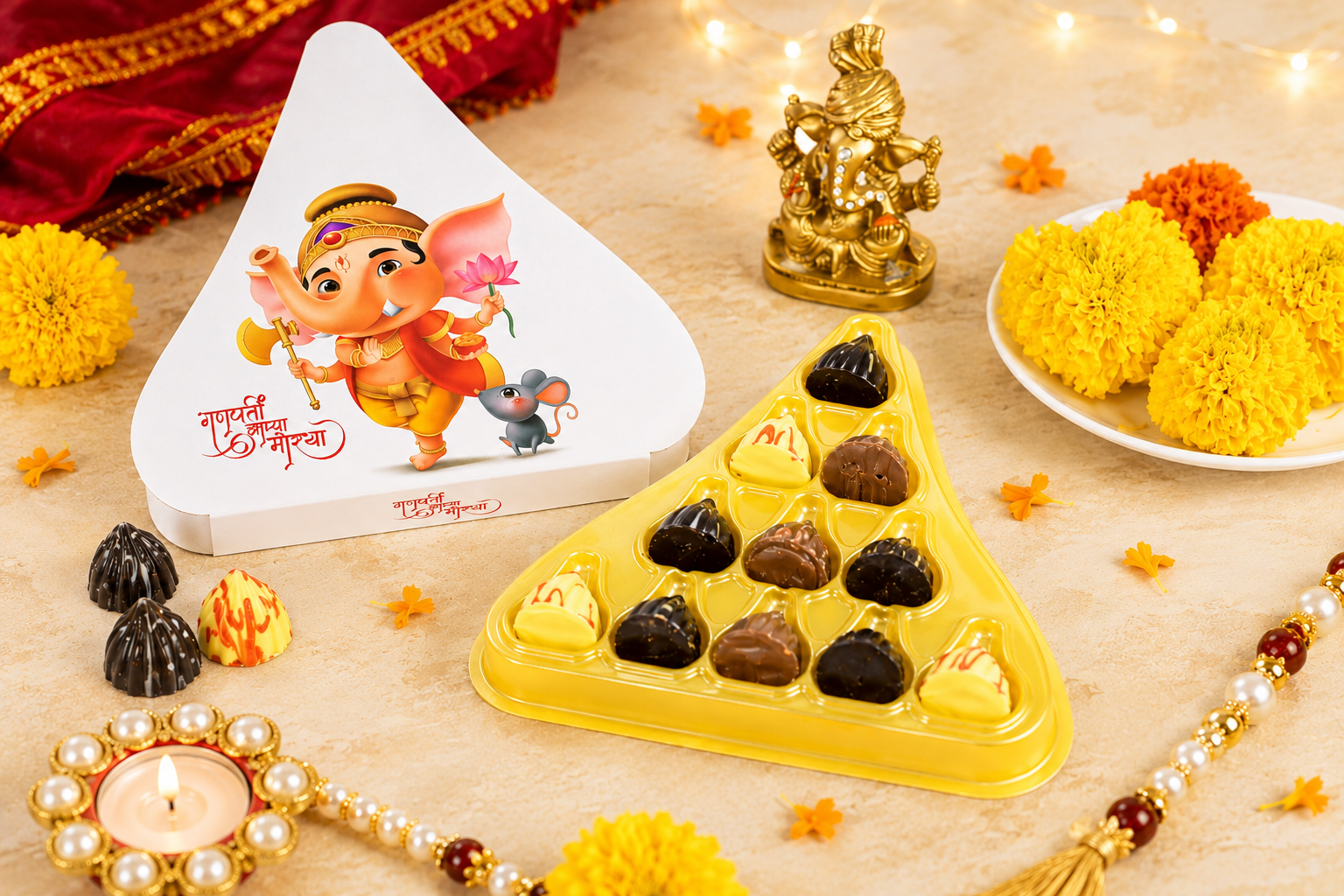 Assorted Modak Triangle Box White - 11 PC