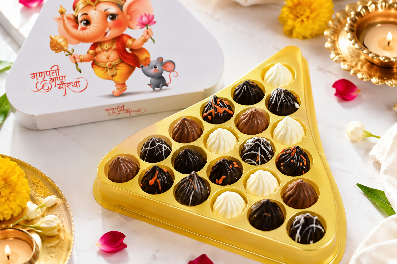 Assorted Modak Triangle Box white 21 PC