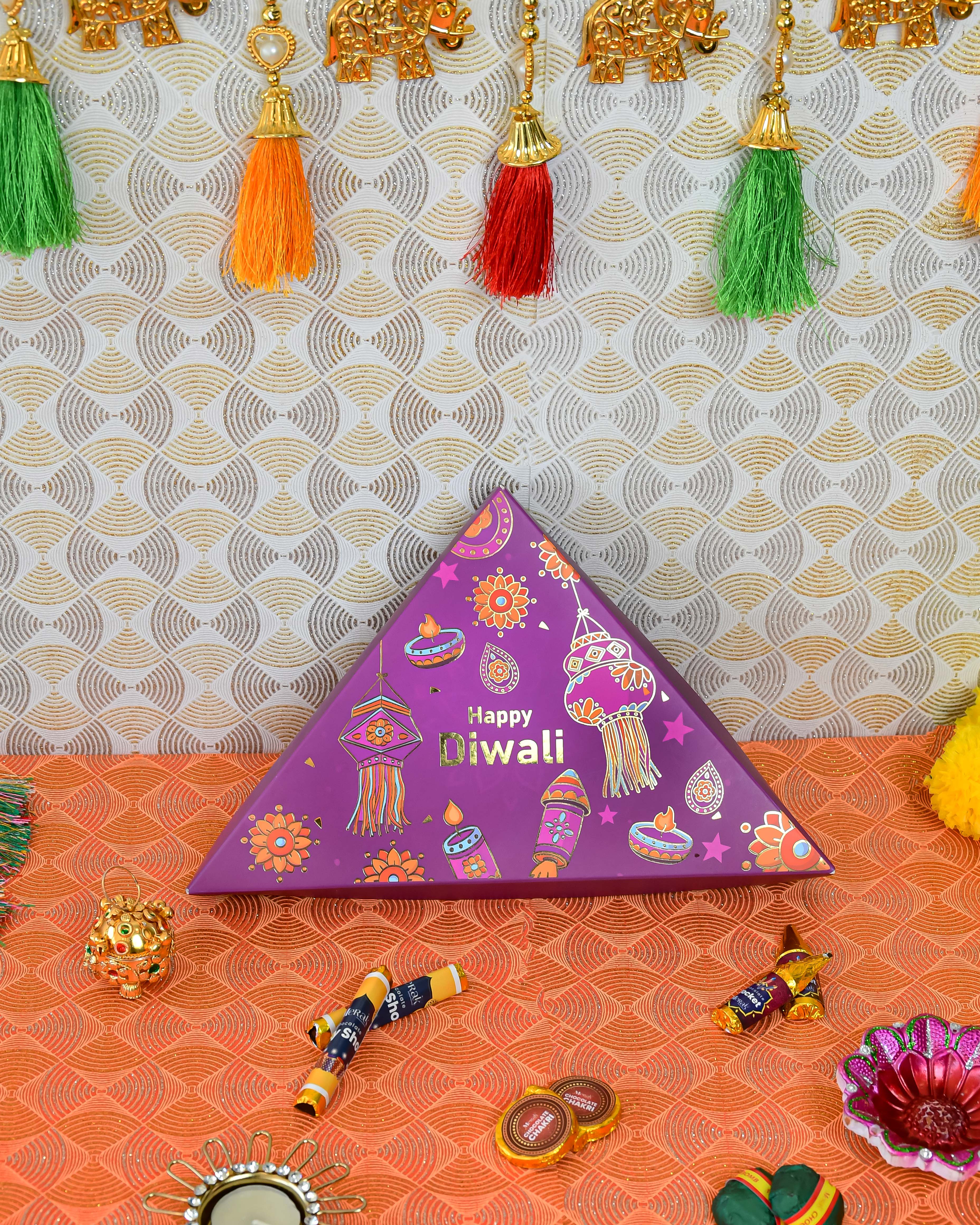 Premium Diwali Cracker Box with rockets, Zameen chakris, Surti bombs, and Anars for festive fun