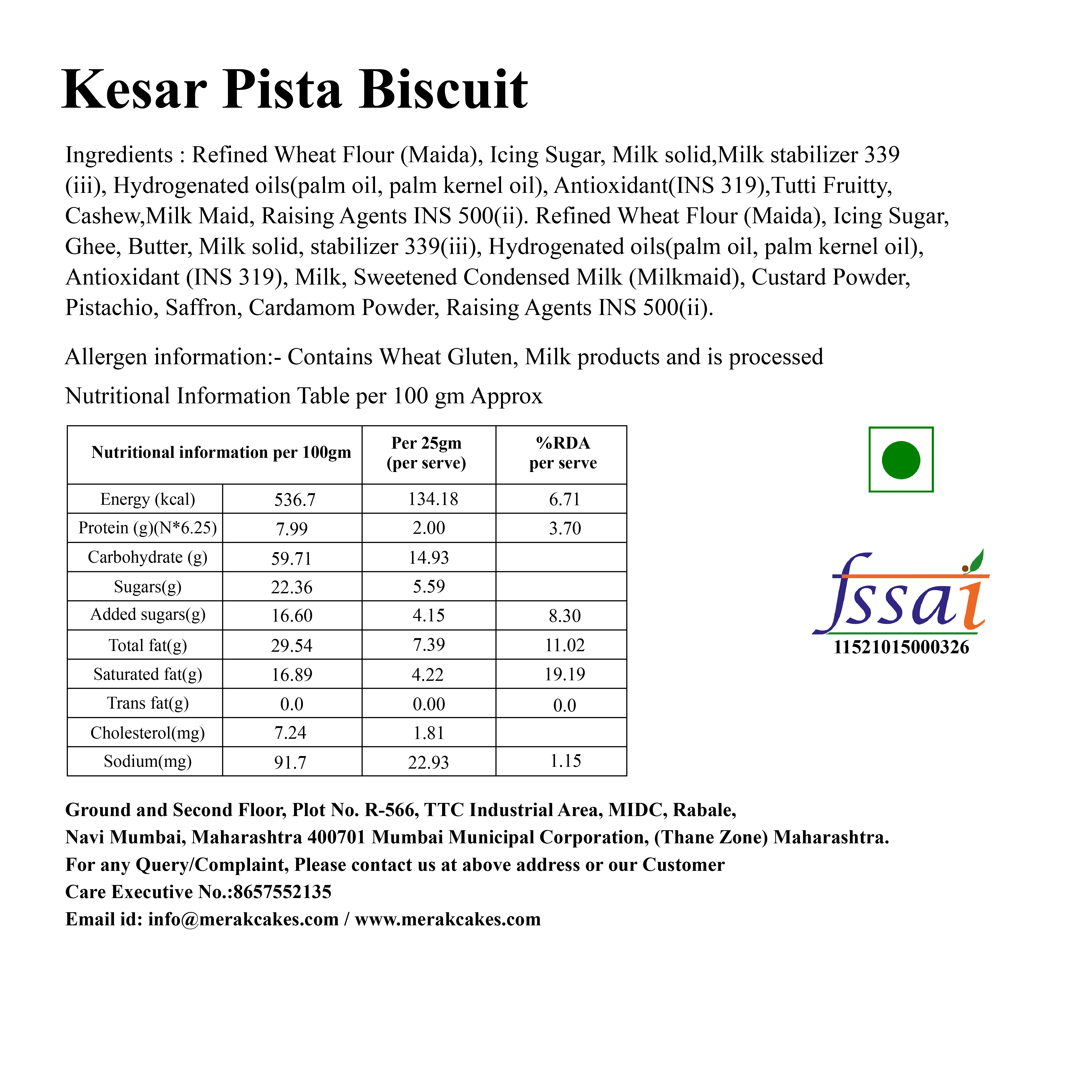 Kesar Pista Cookies 200 G